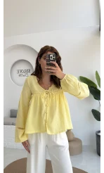 Peri İnci Detay Sarı Bluz