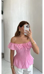 Önü Bağlamalı Gipeli Bluz - Pembe - Kod: 71794