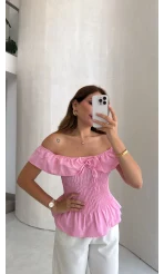 Önü Bağlamalı Gipeli Bluz - Pembe - Kod: 71794