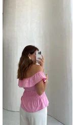 Önü Bağlamalı Gipeli Bluz - Pembe - Kod: 71794