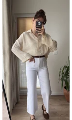 Önü Cepli Tasarım Beyaz Jean