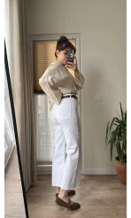 Önü Cepli Tasarım Beyaz Jean