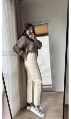 Önü Cepli Tasarım Krem Jean