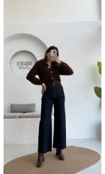 Önü Cepli Tasarım Lacivert Jean Pantolon