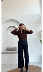 Önü Cepli Tasarım Lacivert Jean Pantolon