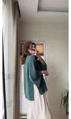 Önü Düğmeli Gömlek - Zümrüt Yeşil