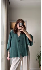 Önü Düğmeli Gömlek - Zümrüt Yeşil