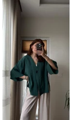 Önü Düğmeli Gömlek - Zümrüt Yeşil