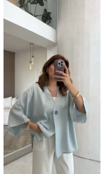 Önü Düğmeli Gömlek - Bebe Mavi - Kod 4961