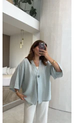 Önü Düğmeli Gömlek - Bebe Mavi - Kod 4961
