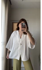 Önü Düğmeli Gömlek - Beyaz