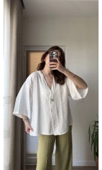 Önü Düğmeli Gömlek - Beyaz