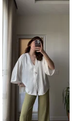 Önü Düğmeli Gömlek - Beyaz