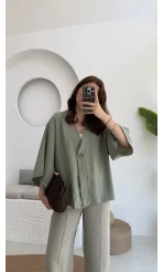 Önü Düğmeli Gömlek - Çağla Yeşili