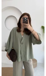 Önü Düğmeli Gömlek - Çağla Yeşili