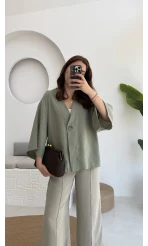 Önü Düğmeli Gömlek - Çağla Yeşili