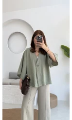 Önü Düğmeli Gömlek - Çağla Yeşili