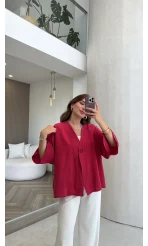 Önü Düğmeli Gömlek - Fuşya - Kod 4961