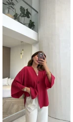 Önü Düğmeli Gömlek - Fuşya - Kod 4961