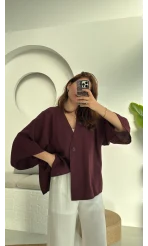 Önü Düğmeli Gömlek - Mürdüm