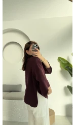 Önü Düğmeli Gömlek - Mürdüm