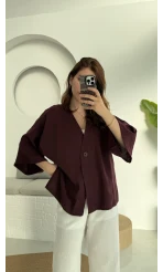 Önü Düğmeli Gömlek - Mürdüm