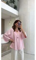 Önü Düğmeli Gömlek - Pembe - Kod 4961