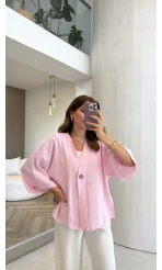 Önü Düğmeli Gömlek - Pembe - Kod 4961