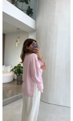 Önü Düğmeli Gömlek - Pembe - Kod 4961