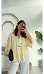 Önü Düğmeli Gömlek - Sarı
