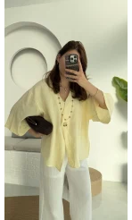 Önü Düğmeli Gömlek - Sarı