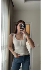 Önü Düğmeli Massi Body Beyaz