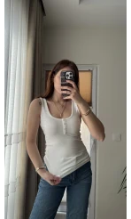 Önü Düğmeli Massi Body Beyaz