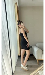 Önü Fırfırlı Siyah Mini Elbise
