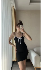 Önü Fırfırlı Siyah Mini Elbise