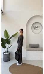 Ophelia Kayık Yaka Triko Takım - Antrasit - Kod: 2289