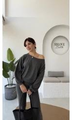 Ophelia Kayık Yaka Triko Takım - Antrasit - Kod: 2289