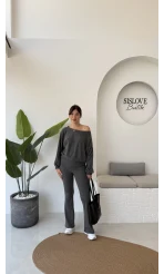 Ophelia Kayık Yaka Triko Takım - Antrasit - Kod: 2289