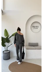 Ophelia Kayık Yaka Triko Takım - Antrasit - Kod: 2289