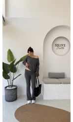 Ophelia Kayık Yaka Triko Takım - Antrasit - Kod: 2289