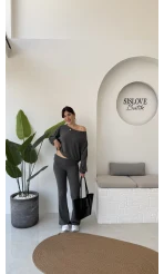 Ophelia Kayık Yaka Triko Takım - Antrasit - Kod: 2289