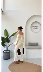 Ophelia Kayık Yaka Triko Takım - Bej - Kod: 2289