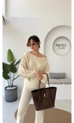 Ophelia Kayık Yaka Triko Takım - Bej - Kod: 2289