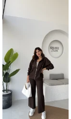 Oriana Ceket Pantolon Takım - Kahverengi - Kod: 7027-4028