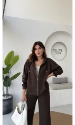 Oriana Ceket Pantolon Takım - Kahverengi - Kod: 7027-4028