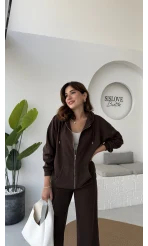 Oriana Ceket Pantolon Takım - Kahverengi - Kod: 7027-4028