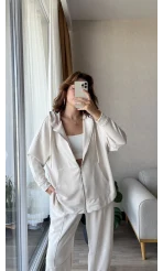 Orj Oysh Kumaş Eşofman Takımı Krem