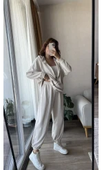 Orj Oysh Kumaş Eşofman Takımı Krem