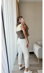 Orlawa Beyaz Kemerli Pantolon