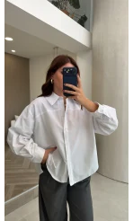 Oval Kesim Oversize Gömlek - Beyaz - Kod: 3313